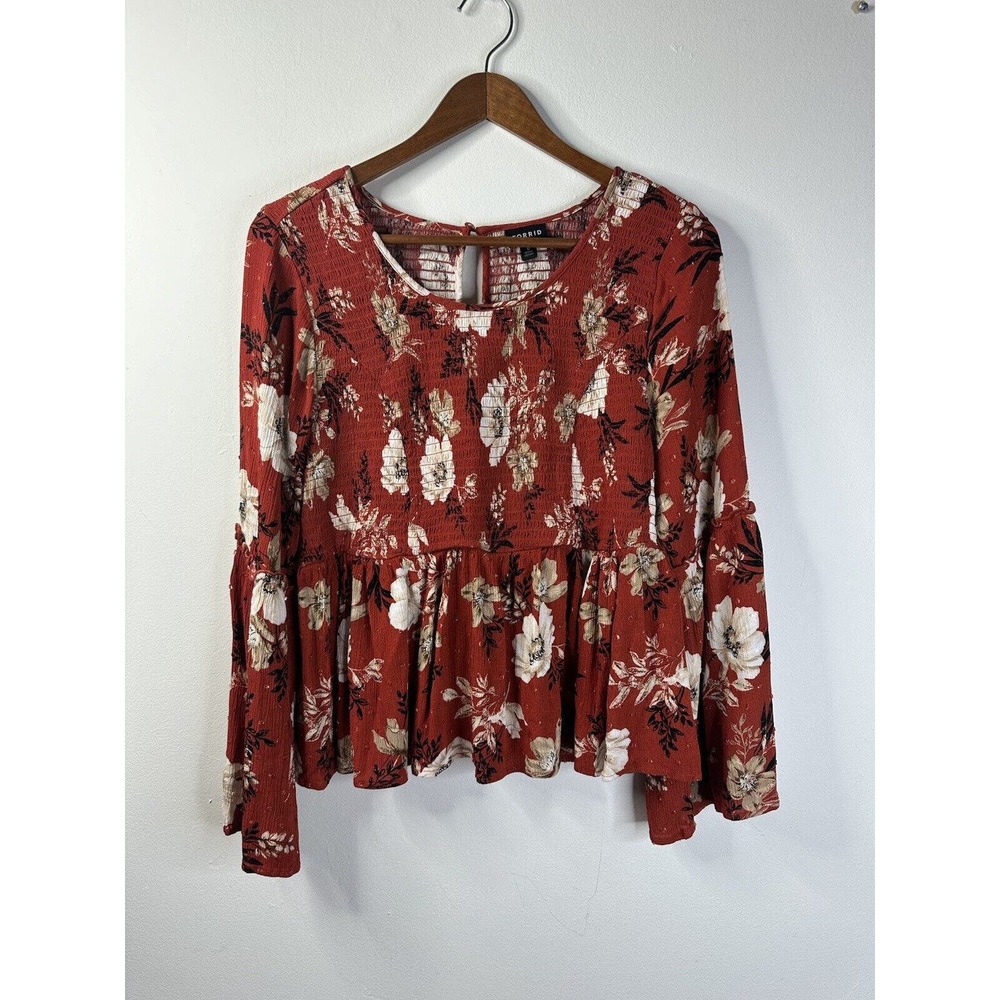 Torrid Plus 0 Orange Smocked Babydoll Crinkle Gauze Midi Top Bell Sleeves